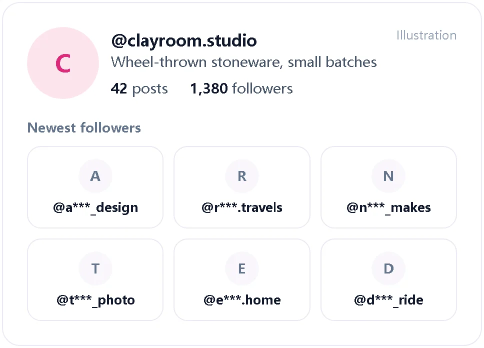 Illustration of a pottery studio profile and its newest followers