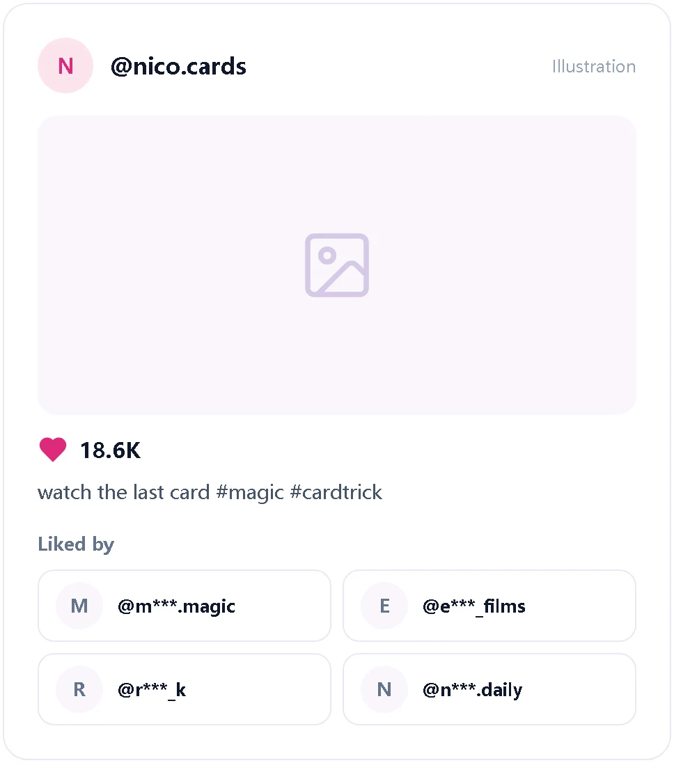 Illustration of a TikTok card trick video with its like count and the accounts that liked it