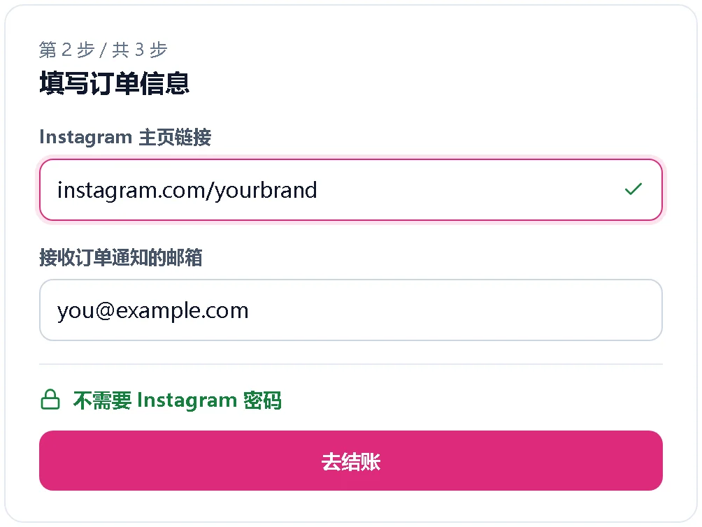 只需填写链接和邮箱的下单表单示意图